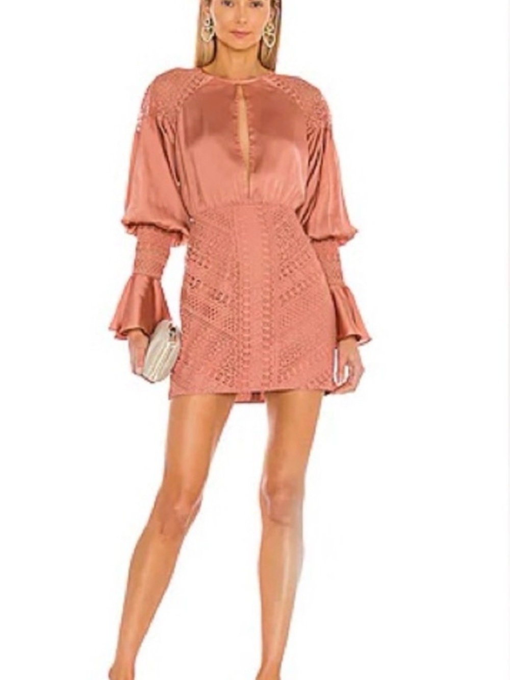 Michael Costello Rose Dust Crochet & Satin Mini Dress